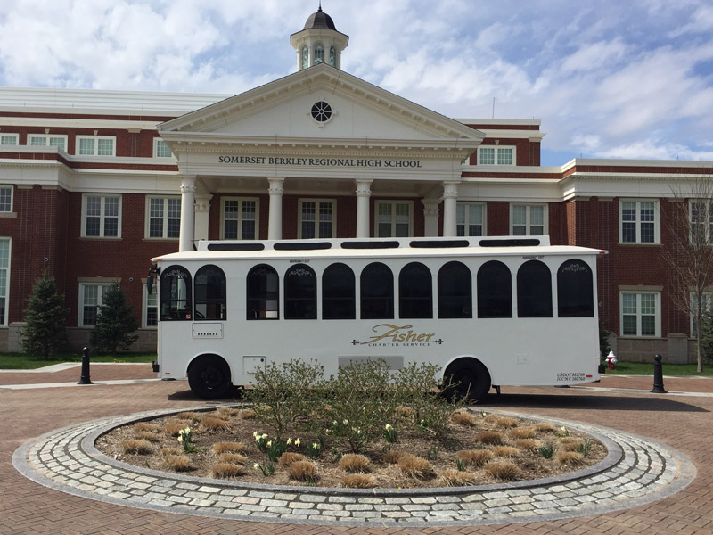 trolly in front of high school