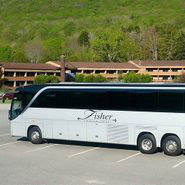 charter bus in parking lot