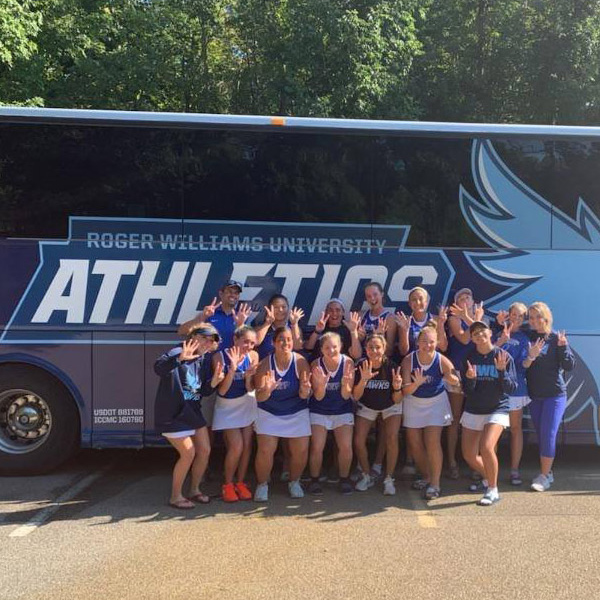 Roger Williams University Athletics charter bus used for their sports department - Fisher Bus Inc